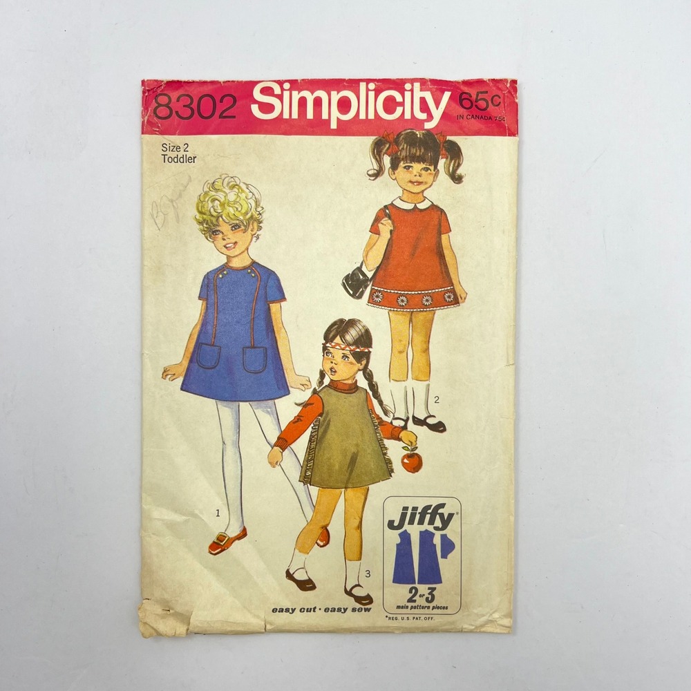 Simplicity 8302 Dress Jumper Toddler Size 2 Vintage 1969 Jiffy‎ Sewing Pattern